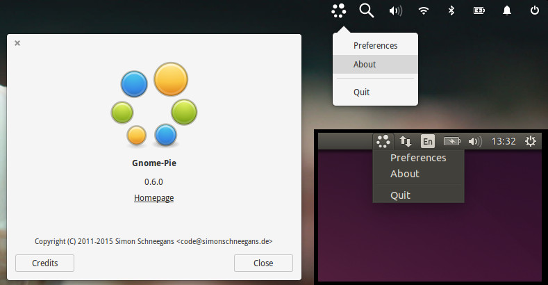 The new icon in its various places: In the about dialog, Elementary's panel and Unity's panel.