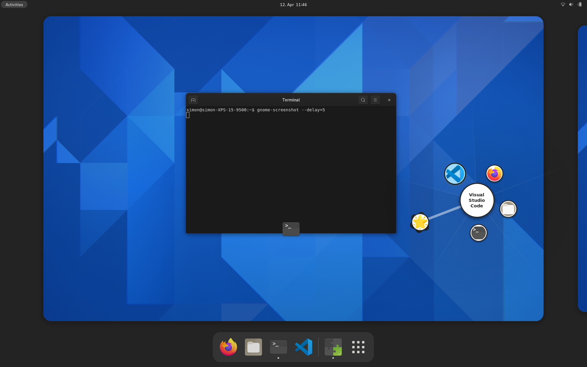 Fly-Pie running on GNOME 40.