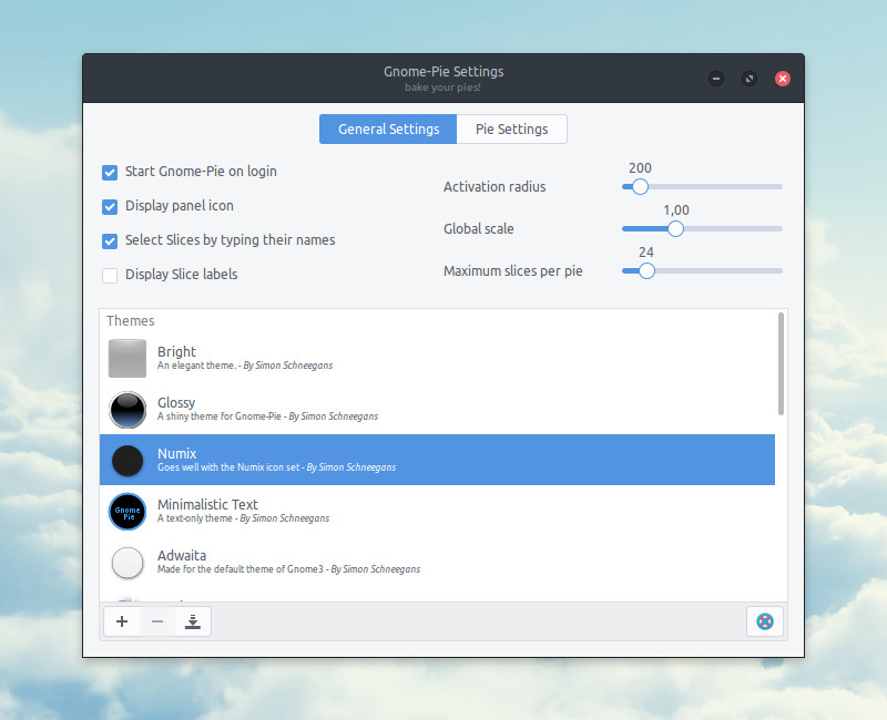 The general settings menu of Gnome-Pie